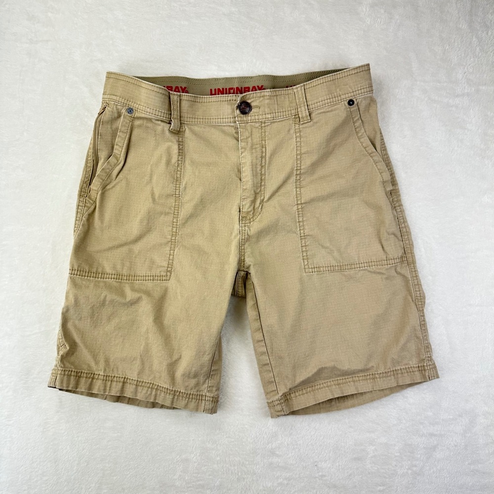 Unionbay Cargo Shorts Mens 34 Tan Khaki Ripstop Stretch Cotton Regular Fit